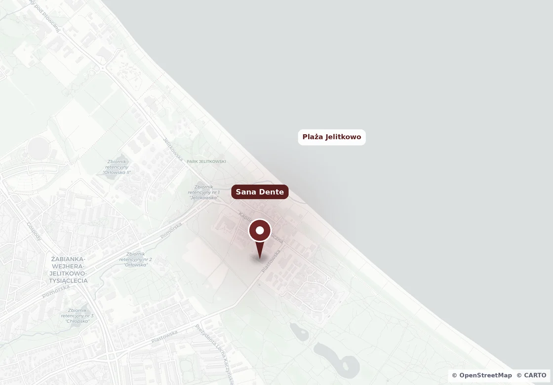 Mapa: Sana Dente, ul. Kapliczna 23/1, Gdańsk Jelitkowo - kilka minut od plaży